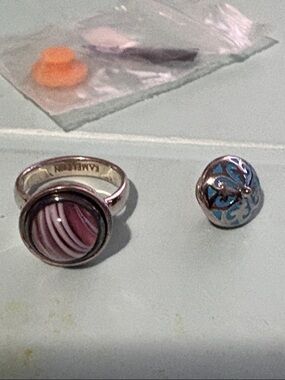 Pink Swirl Glass Sterling Silver Ring - Women Jewelry by Kameleon size 5.